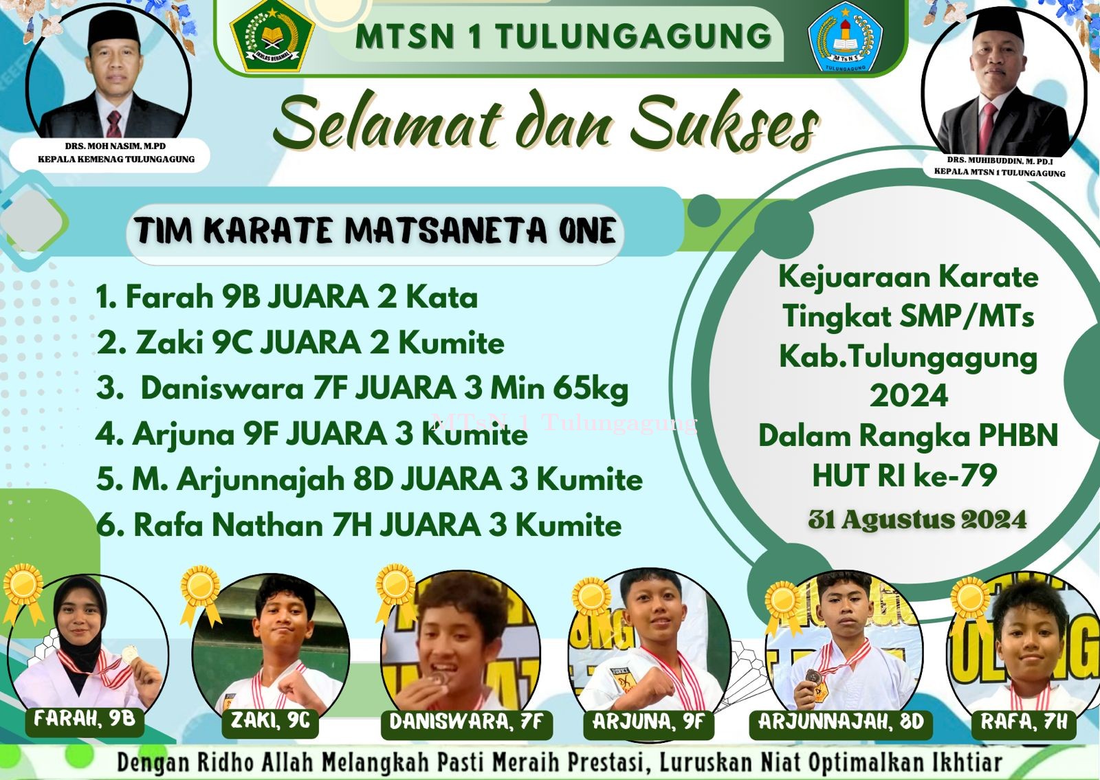 Borong Enam Juara Karate Antarpelajar SMP/MTs Kabupaten Tulungagung