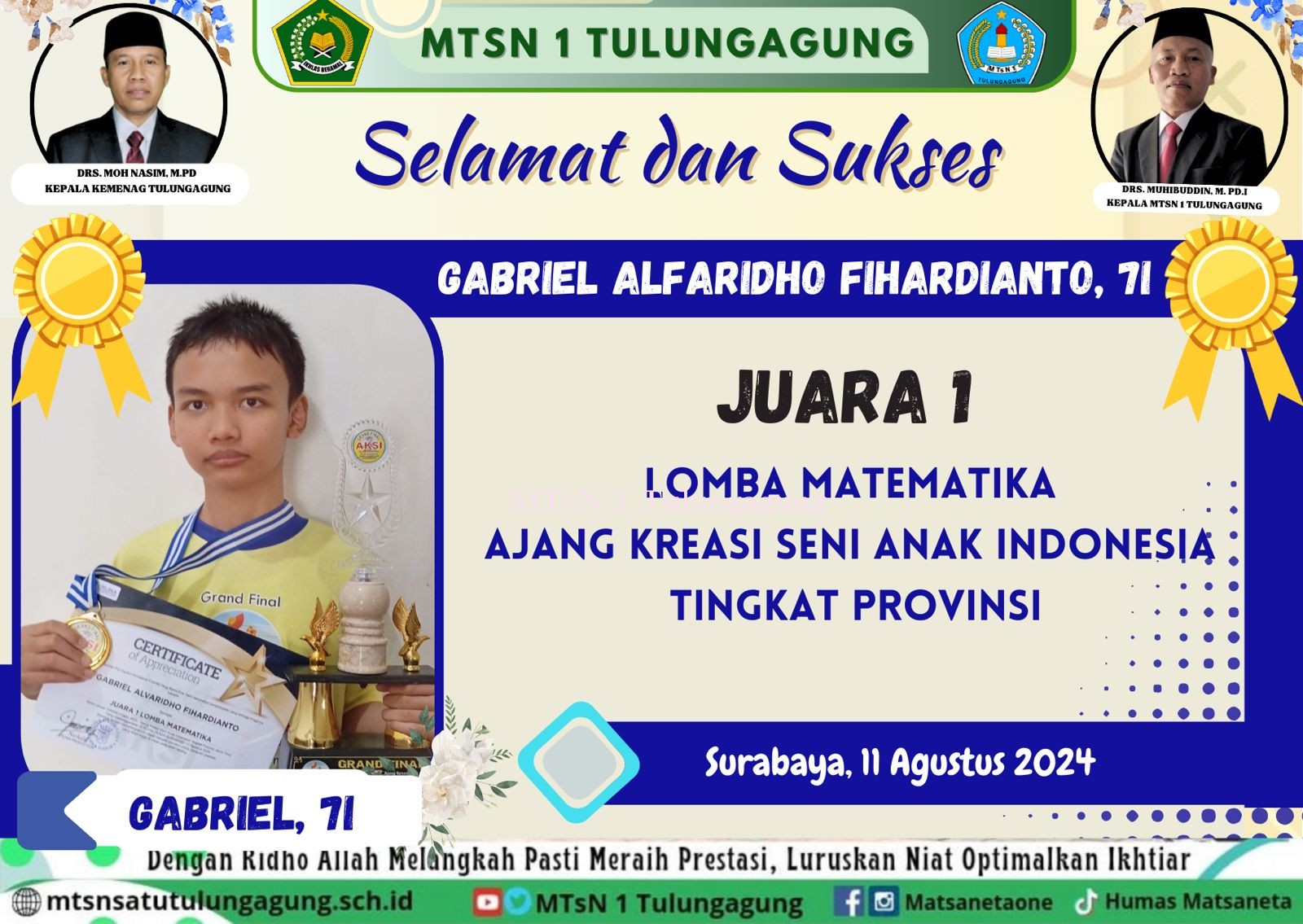 Keren! Juara I Lomba Matematika Ajang Kreasi Anak Indonesia di Surabaya