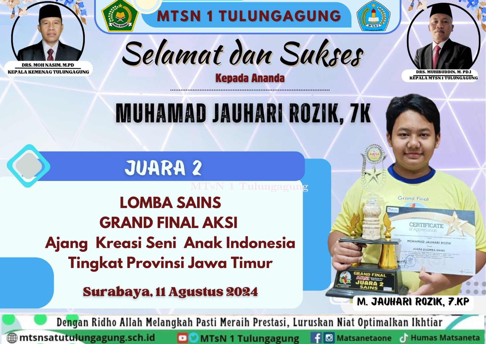 Juara II Lomba Sains Ajang Kreasi Anak Indonesia Tingkat Provinsi di Surabaya