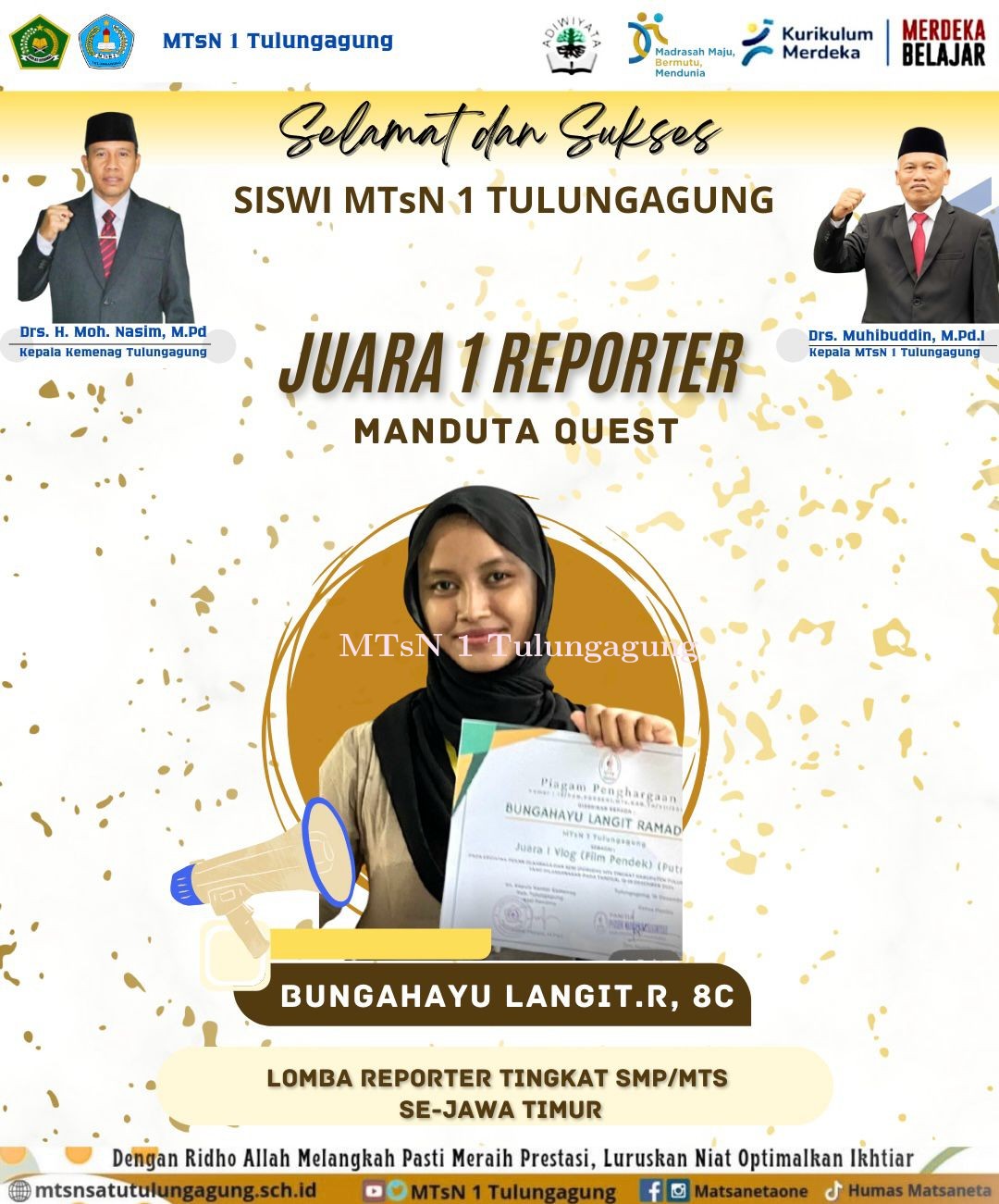 Wow, Keren! Siswi MTsN I Tulungagung Raih Juara I Manduta Quest