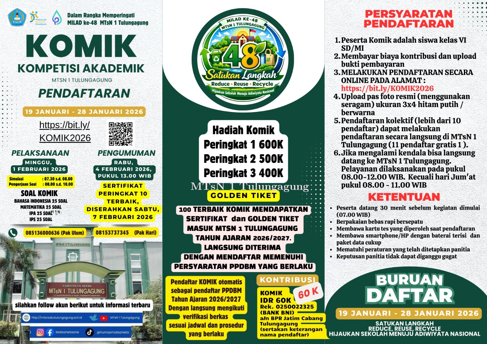 Pendaftar Kompetisi Akademik (KOMIK) MTsN 1 Tulungagung Tembus Diatas 1.000 Peserta