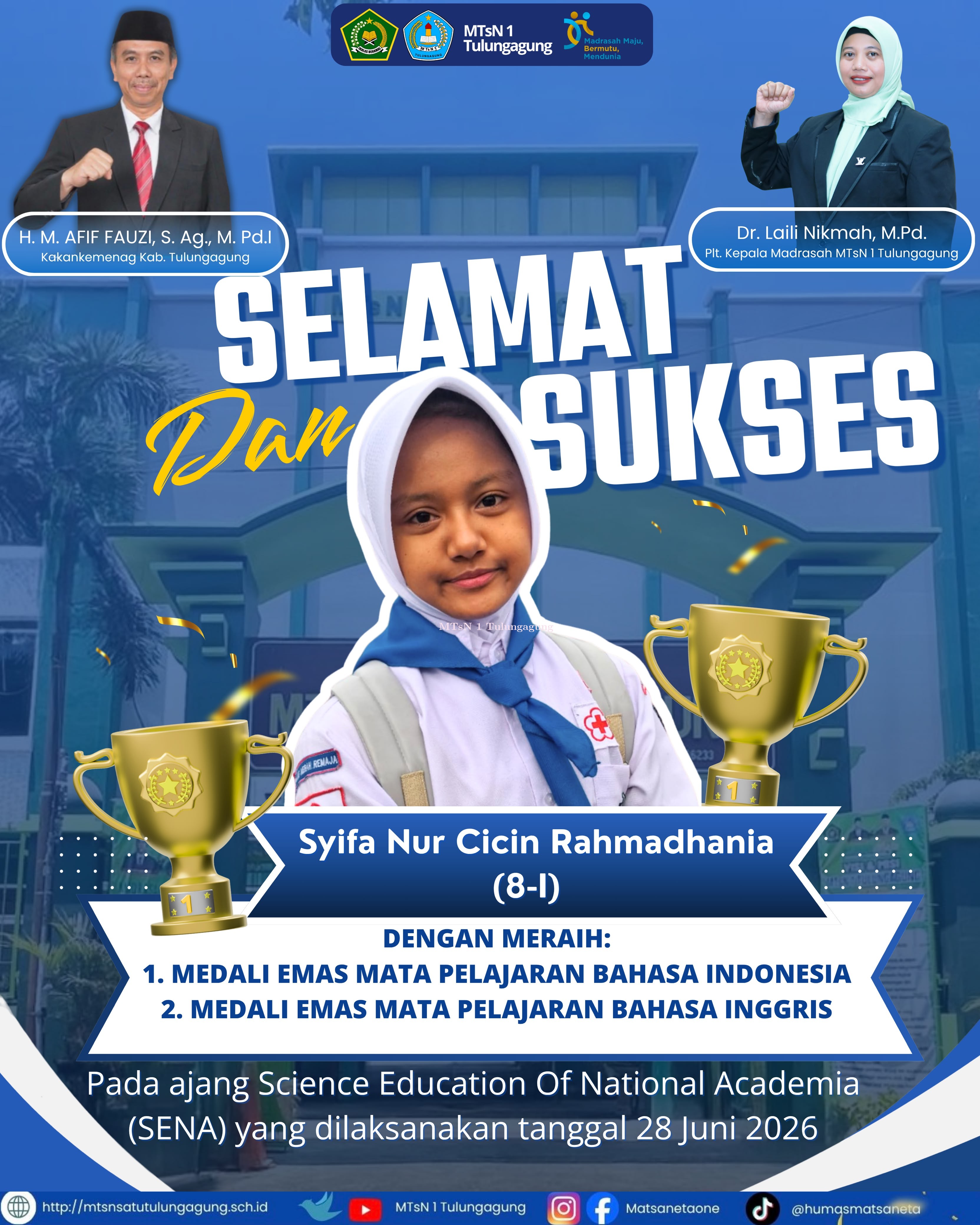 Sabet 3 Medali Emas Matematika, Bahasa Indonesia, dan, Bahasa Inggris