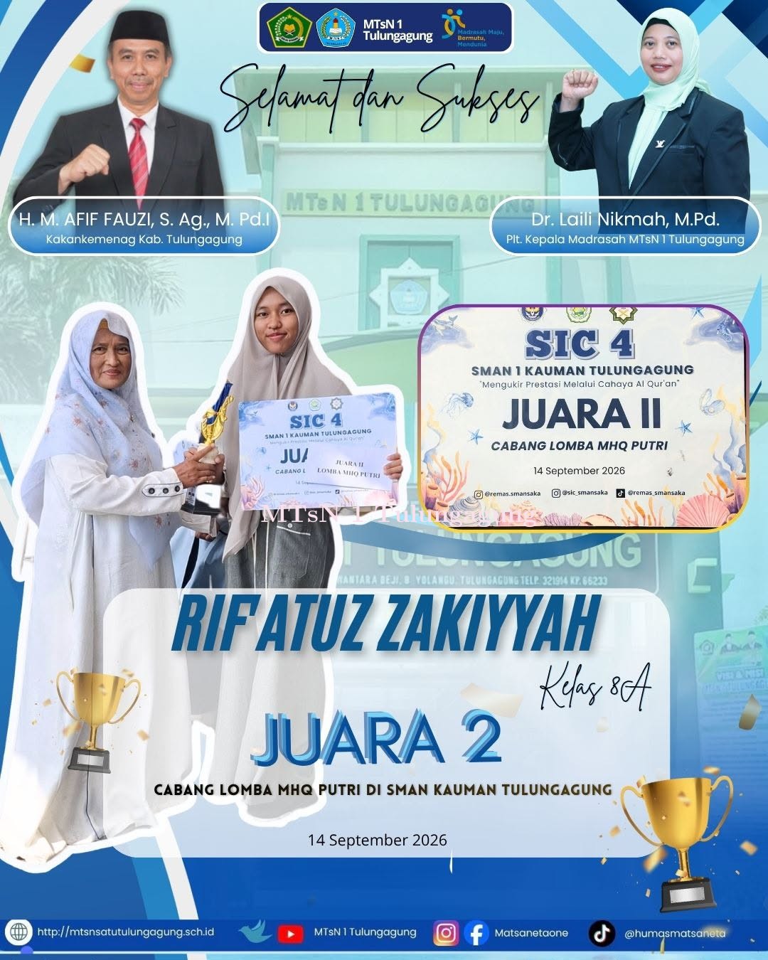 Murid ini Raih Juara II MHQ Putri tingkat SMP/MTs di SMAN 1 Kauman