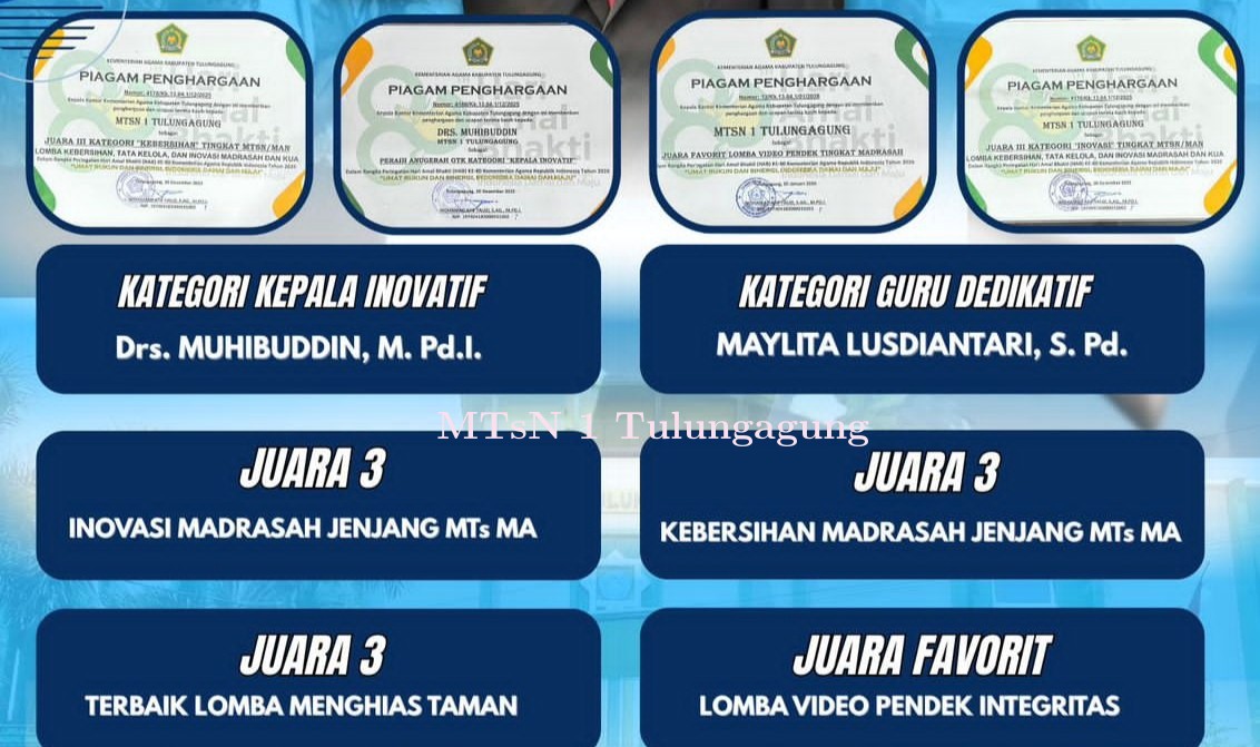MTsN 1 Tulungagung Boyong Lima Penghargaan