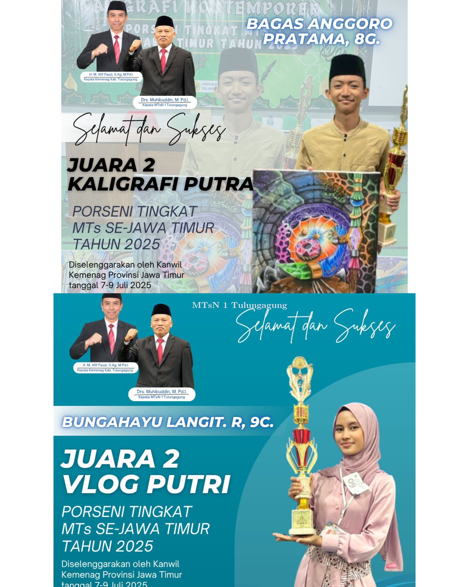 Matsaneta One Menyala, Boyong Medali Perak Kaligrafi Putra dan Vlog Putri Porseni MTs Jatim di Jembe