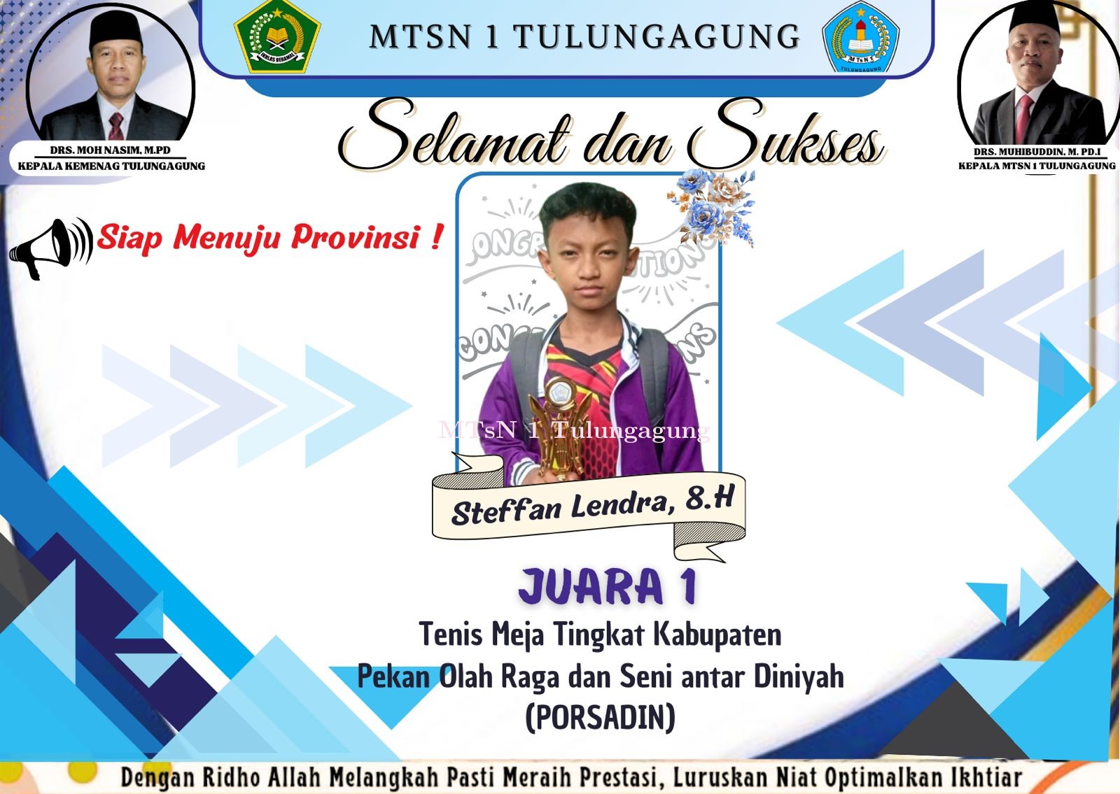 Hebat! Ikut  Porsadin, Dua Siswa Matsaneta Raih Juara I Bulu Tangkis dan Tenis Meja